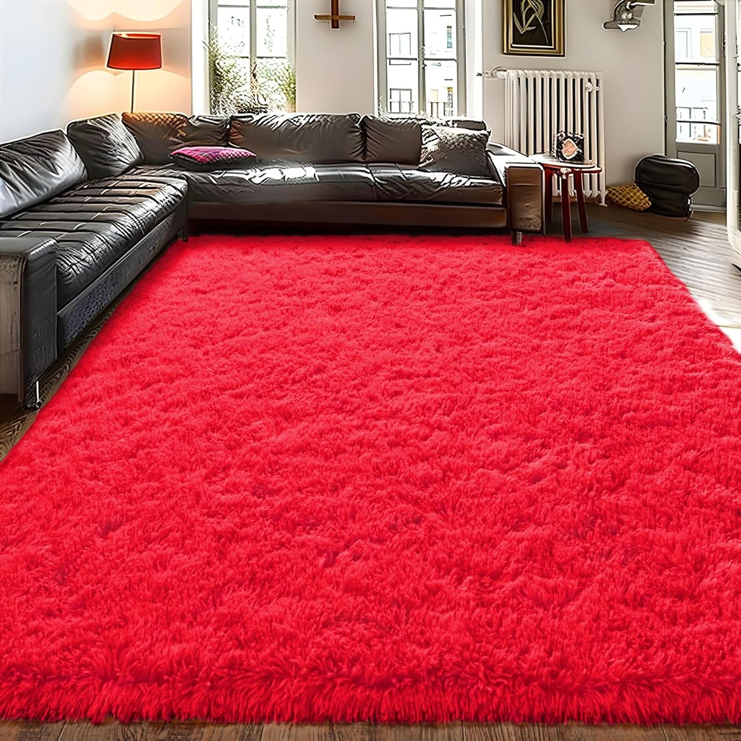Shag Living Room Rug 5x7 Red - Ultra Soft Plush Carpet for Kids