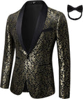 Men Black Tuxedo Floral Suit Slim Fit Shawl Lapel (Style HJ7K)