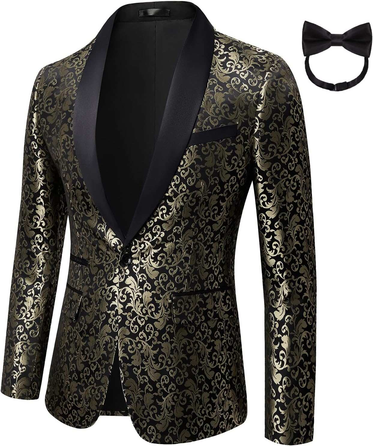 Men Black Tuxedo Floral Suit for Stylish Prom and Wedding Events