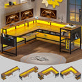 SEDETA L Shaped Computer Desk with Power Outlets & LED Strip