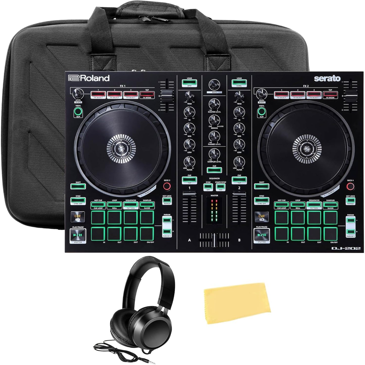 Roland DJ-202 Controller Bundle with Case and Headphones