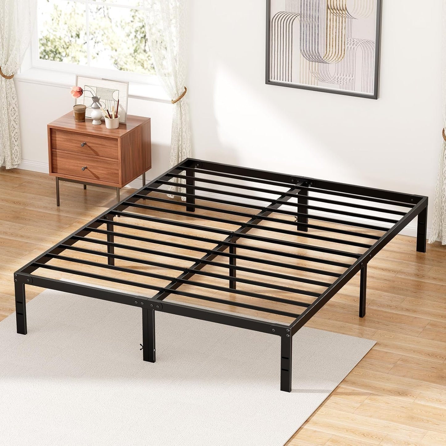 King Size Metal Platform Bed Frame with Storage Space and Support