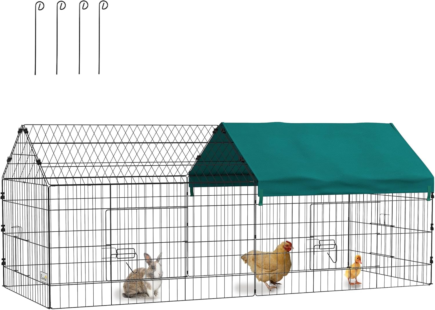PawHut 73 L Metal Chicken Playpen for Small Animals with Roof