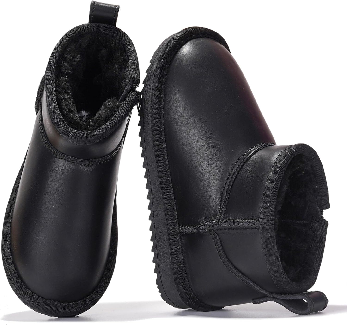 Genuine Leather Girls Boots with Cozy Fur and Memory Foam