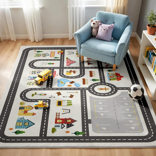 4x6ft Kids Town Road Play Rug - Interactive City Map Design
