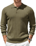 Mens Knit Polo Sweater Long Sleeve Polos - Lightweight Slim Fit Shirts
