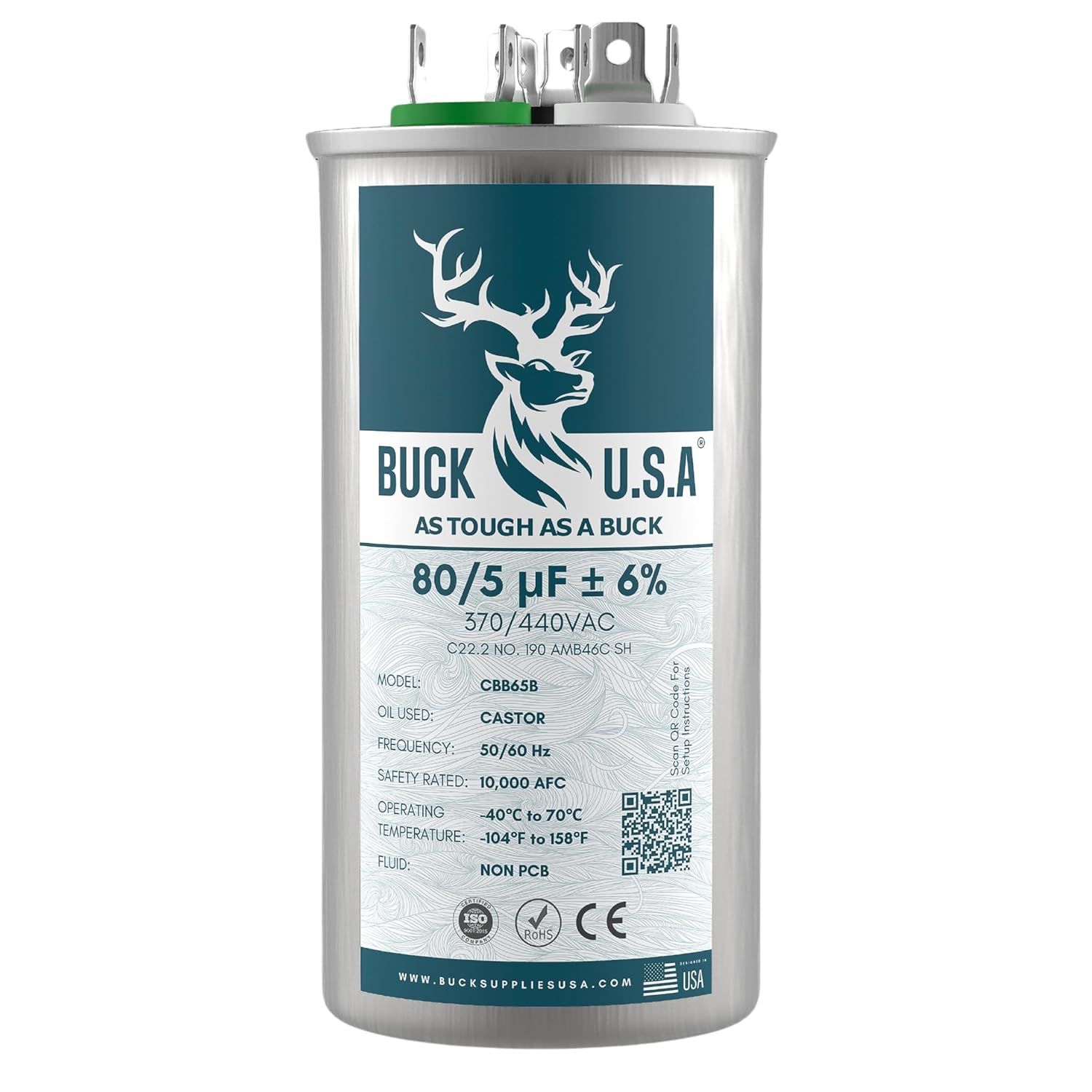 Buck 80+5uF Dual Run Round Start Capacitor for HVAC Systems