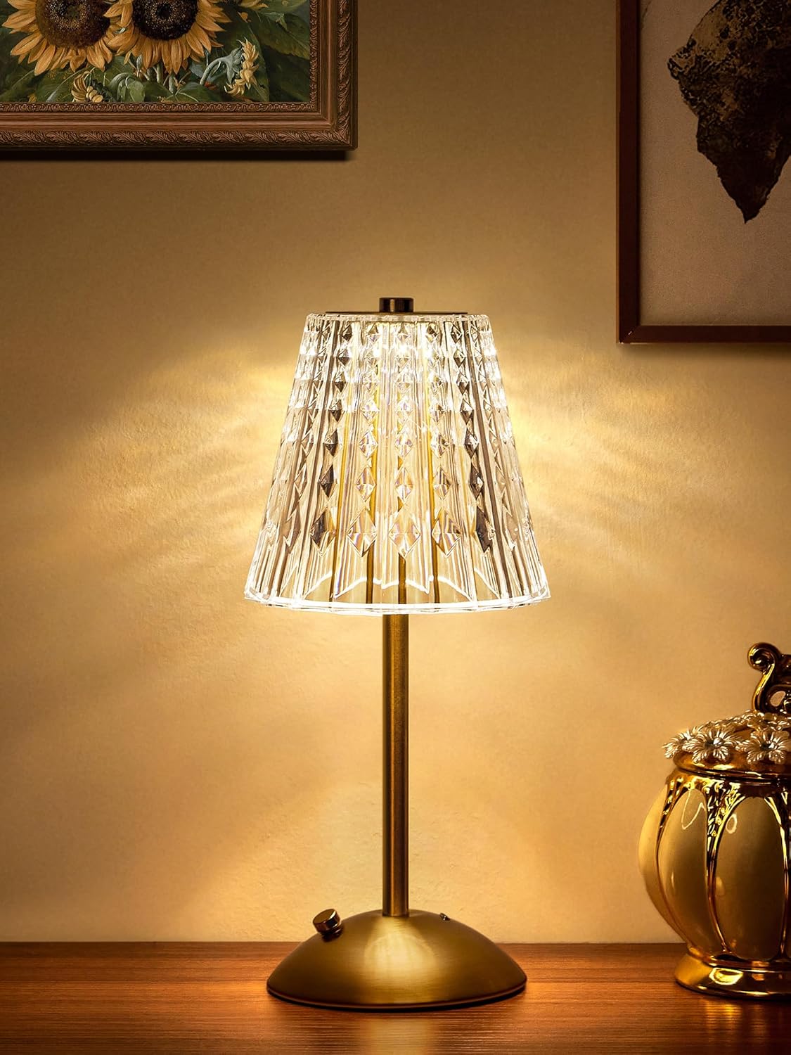 3200mAh Brass Table Lamp with Dimmable Touch Control & 3 Colors