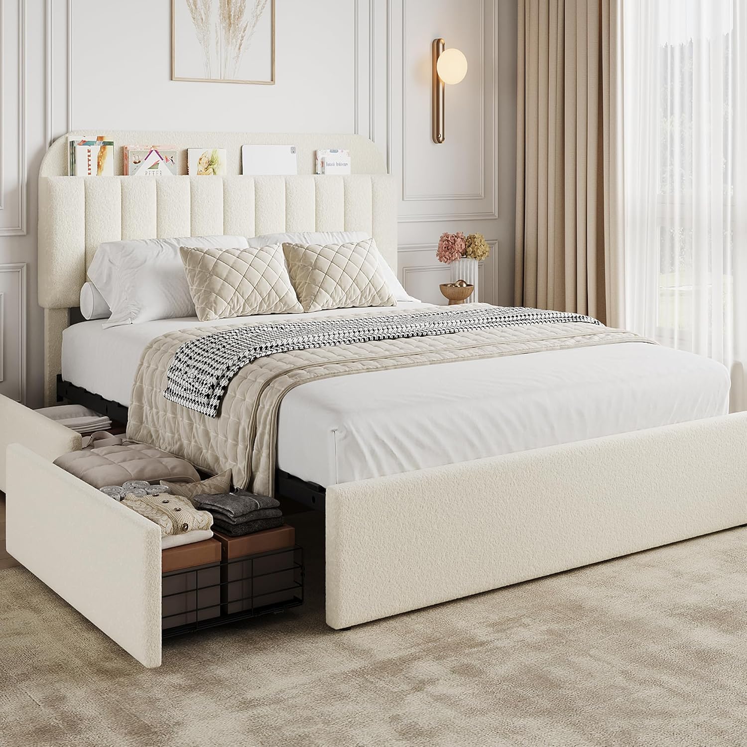 GarveeHome Full Bed Frame with Storage Headboard for Kids