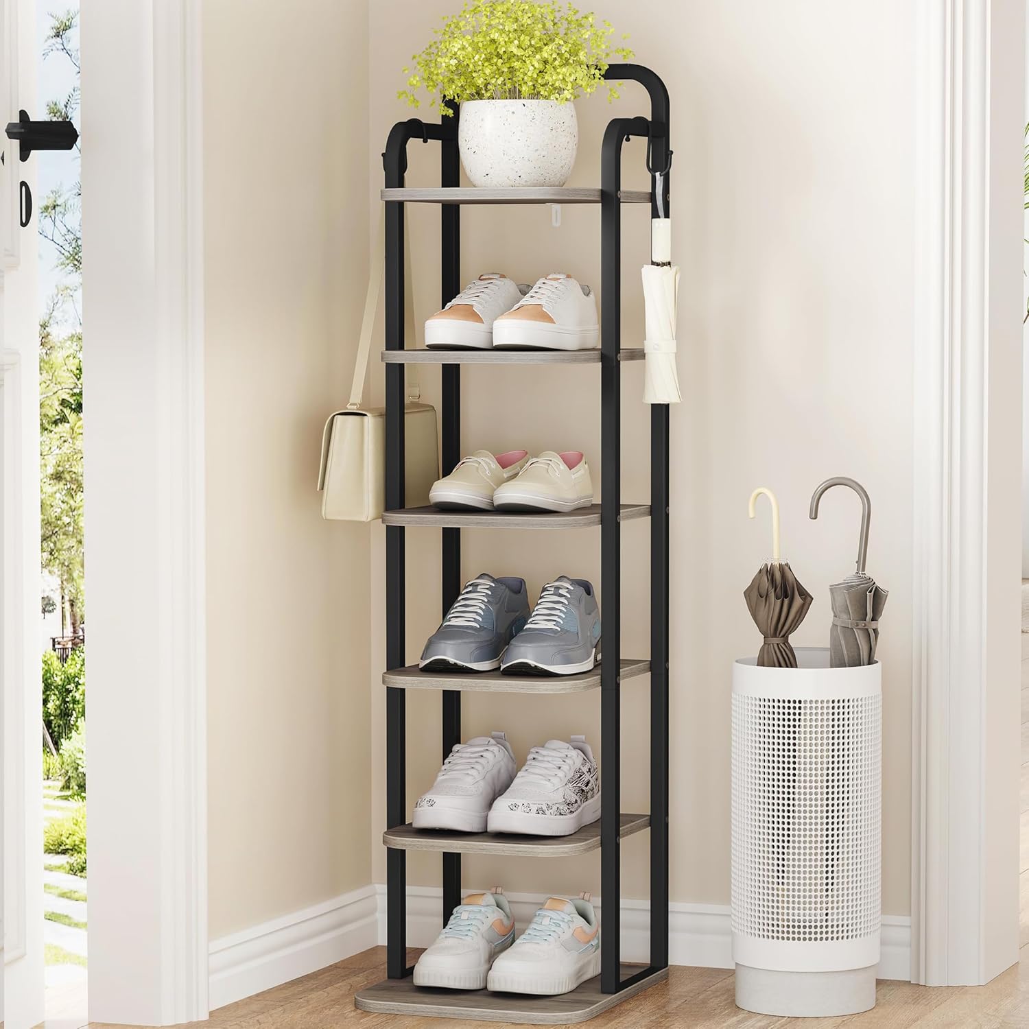 6 Tiers Vertical Shoe Rack for Small Spaces - Adjustable Shelves