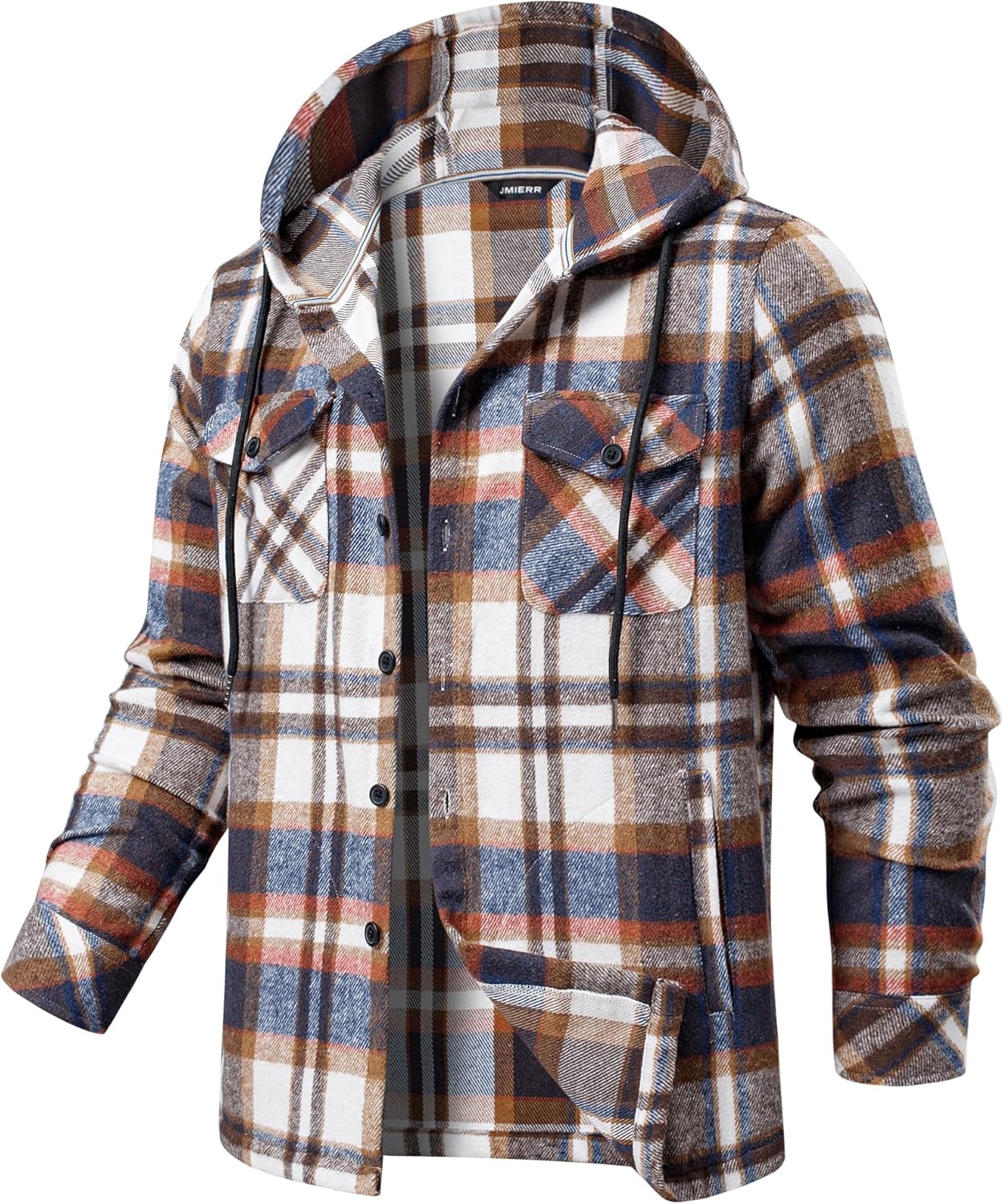 JMIERR Mens Cotton Flannel Shirts Casual Button Down Hoodie