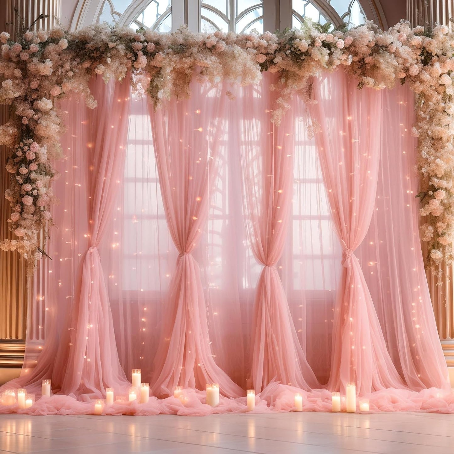 30ft x 10ft Dusty Rose Backdrop Curtain with Lights for Events