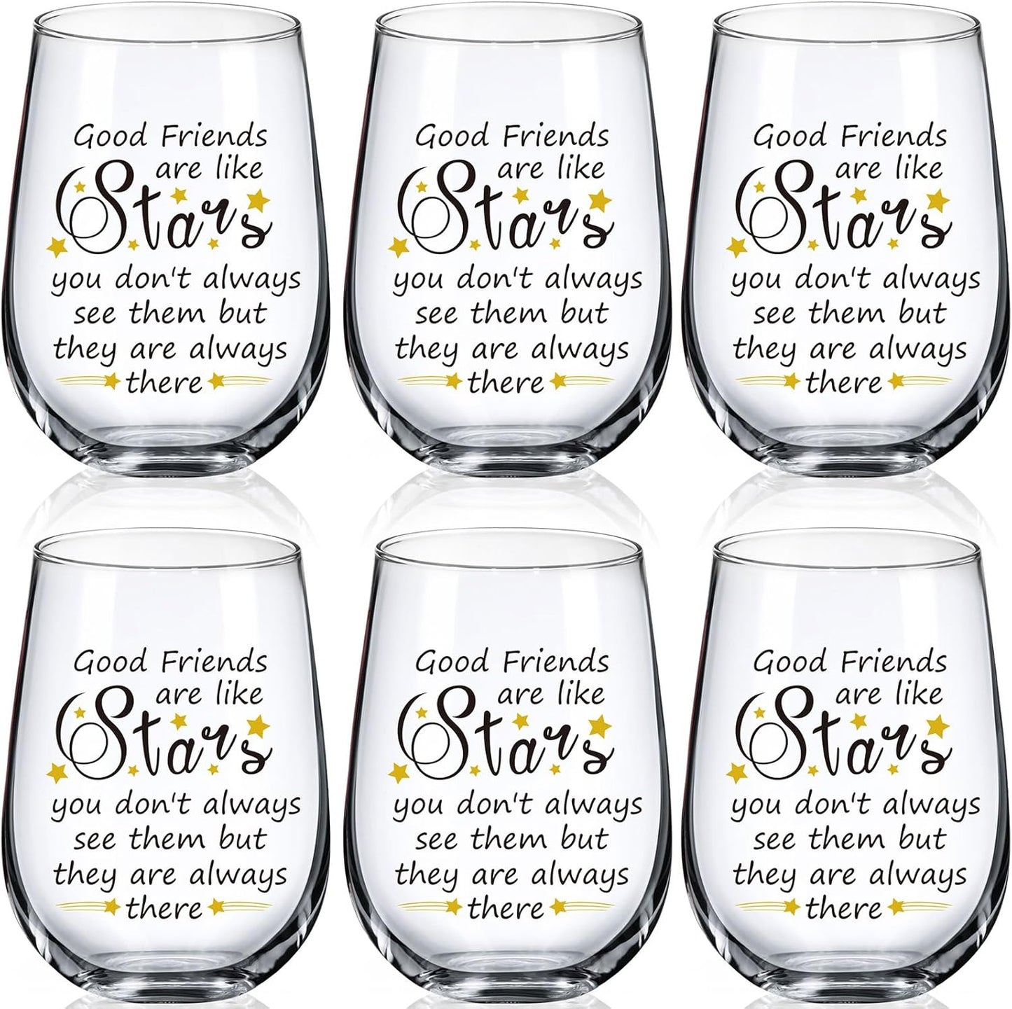 Friendship Wine Glasses Set of 6 for Women with Golden Stars