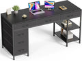 54 in Computer Desk with 6 Drawers - Black Reversible Corner Desk