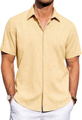 Men's Linen Short Sleeve Button Down Shirt - Lightweight Summer