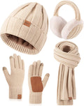 Winter Hat Gloves Scarf Earmuffs Set for Women - Fleece Lined 4-in-1