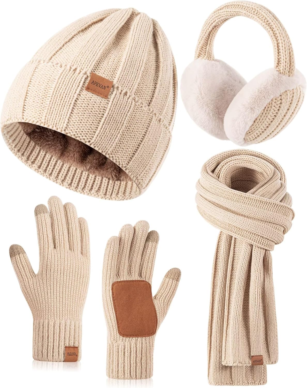 Winter Hat Gloves Scarf Earmuffs Set for Women - 4 in 1 Gift
