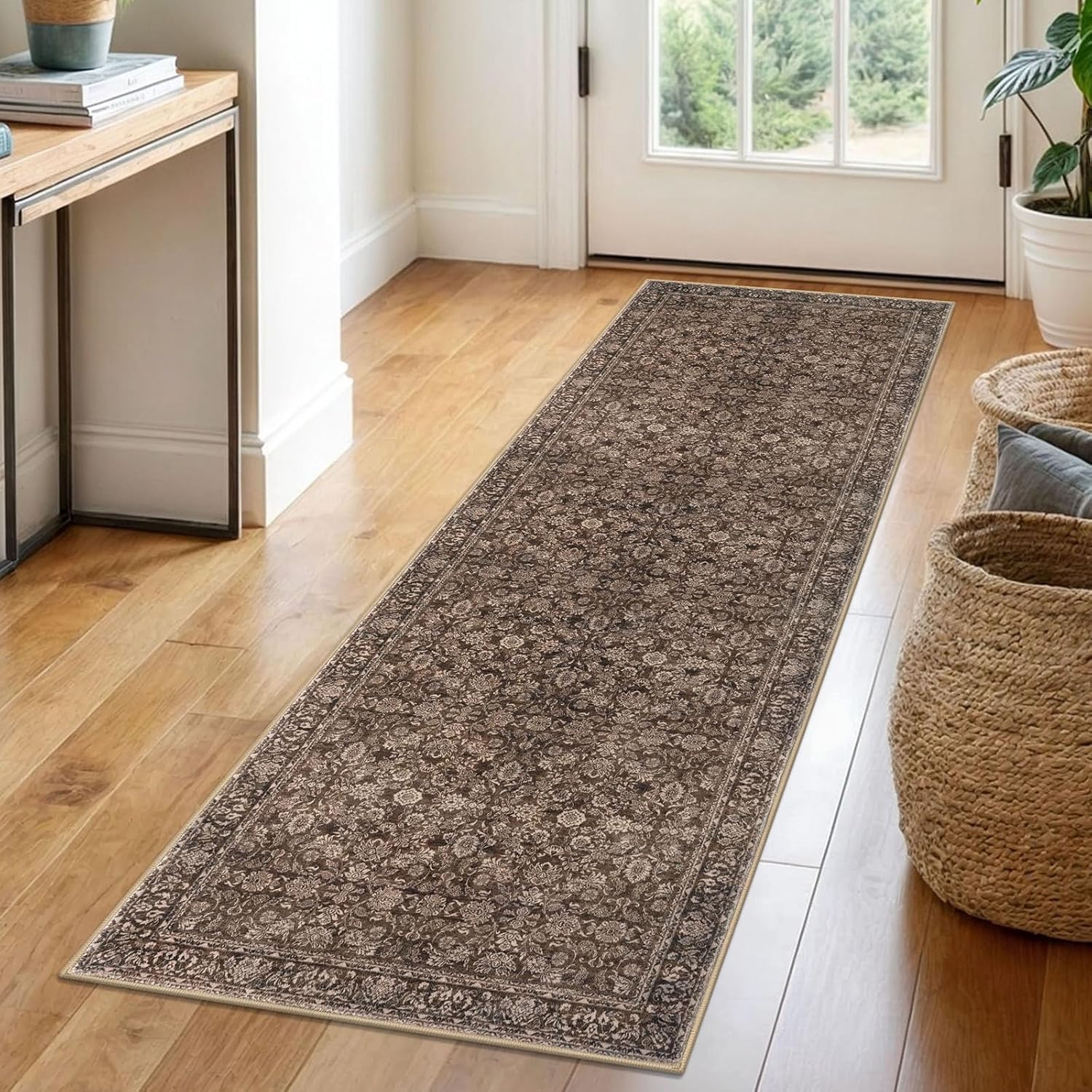2x6 Rust Washable Runner Rug for Hallways and Entryways