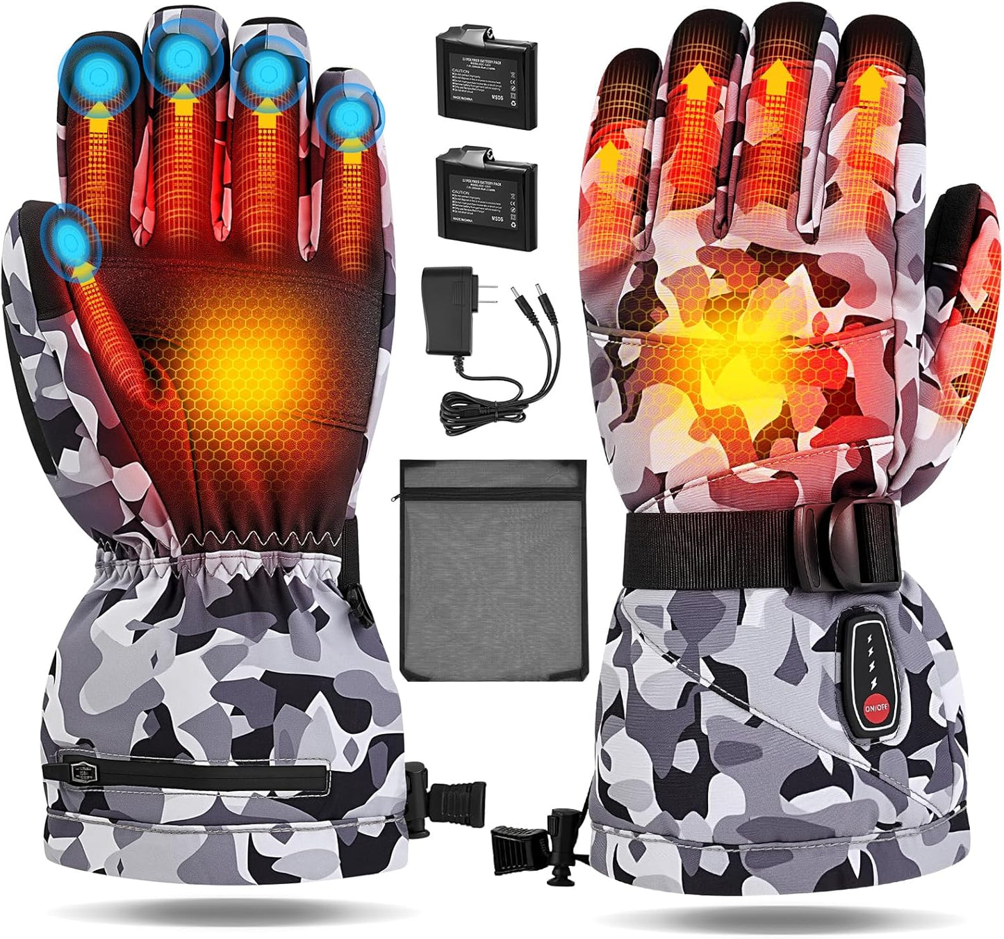 Heated Gloves for Men and Women with 5 Temp Settings for Winter