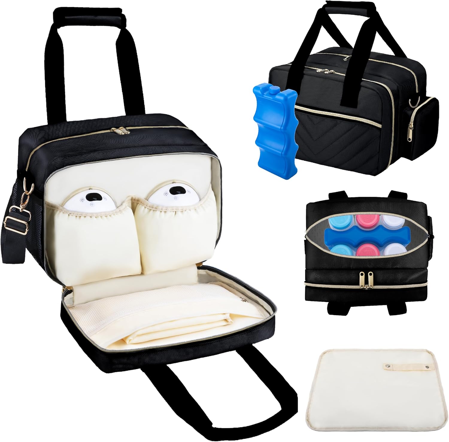Breastmilk Cooler Bag for 6 Bottles with Ice Pack and Strap