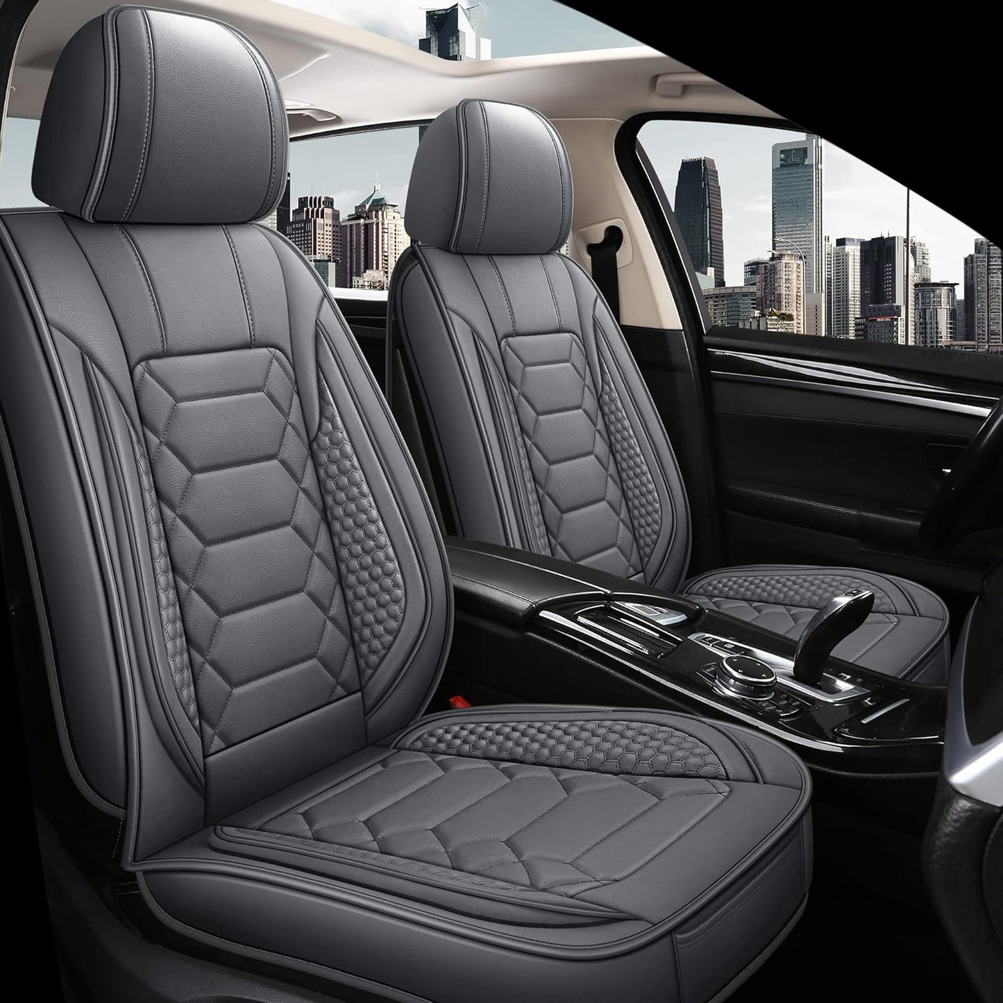 Leather Car Seat Covers Full Set, Waterproof Faux Leather Gray