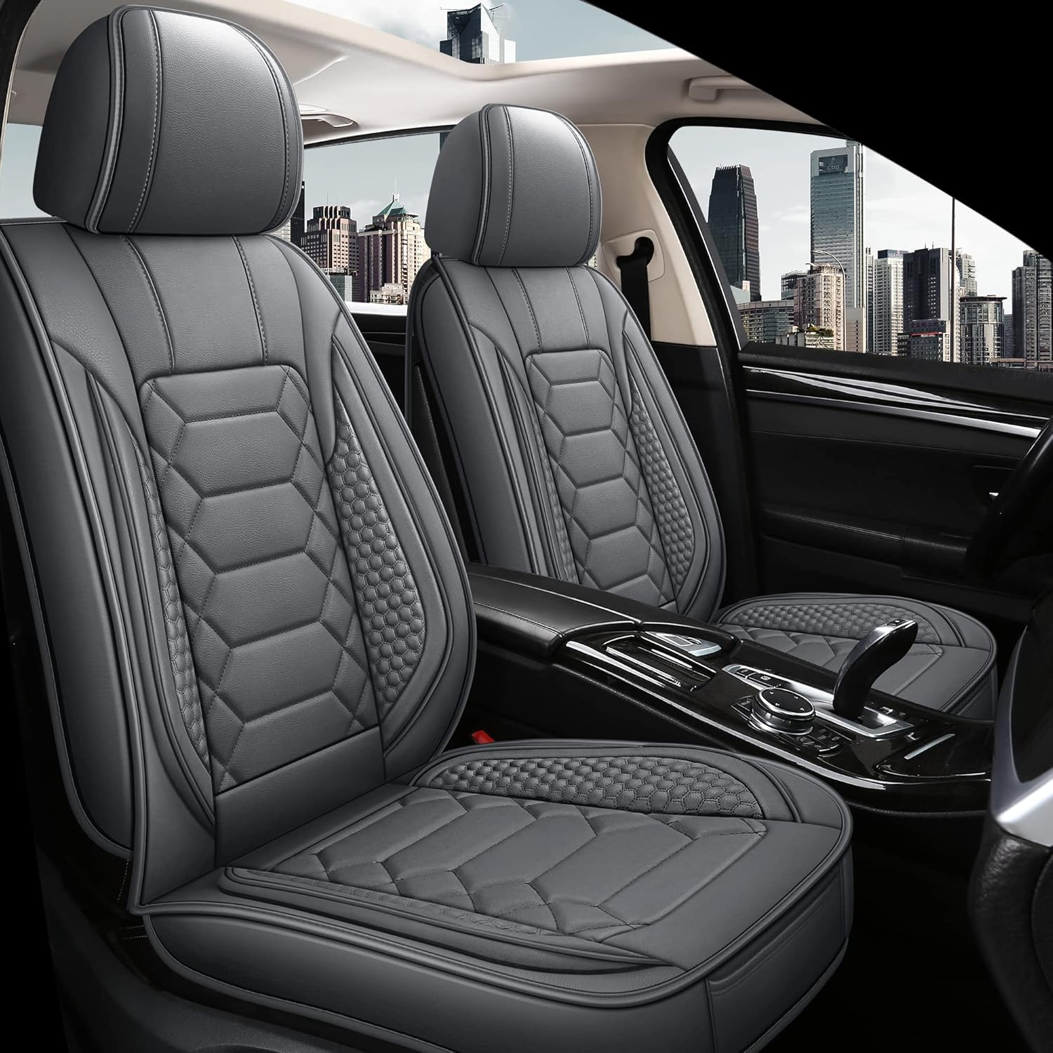 Leather Car Seat Covers Full Set, Waterproof Faux Leather Gray