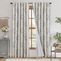 jinchan Blackout Linen Blend Curtain Grey Floral - 84 in Panels