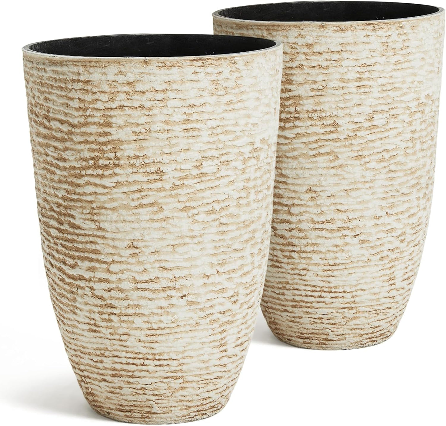 Tall Round Planters Set of 2 - 14in Dia x 21in H for Garden