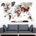 Handmade 3D Wood World Map Wall Art Medium Urban - Track Your Travels