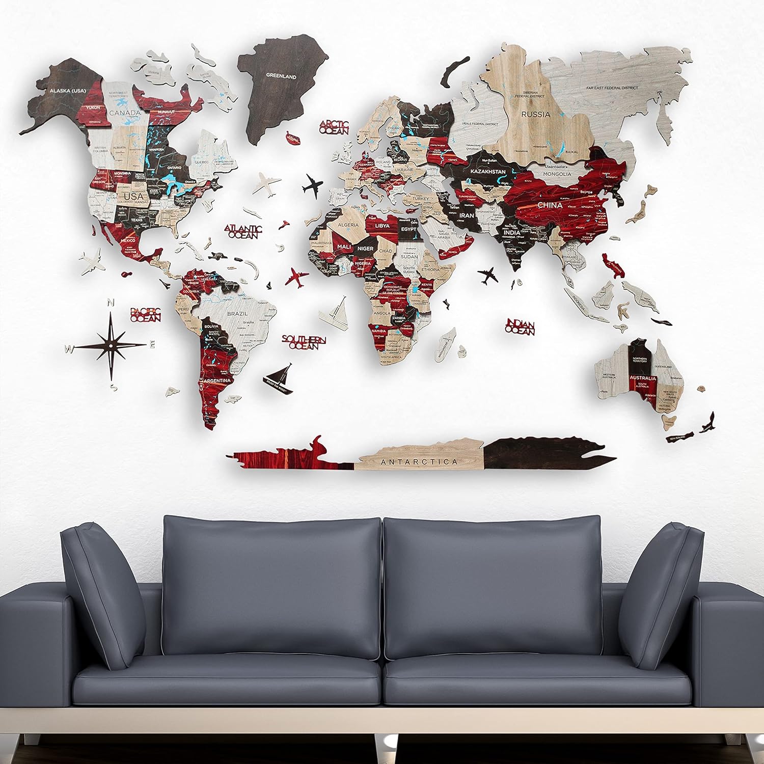 Handmade 3D Wood World Map Wall Art for Travel Lovers