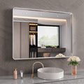 Brushed Nickel Bathroom Mirror 40x30 in - Rounded Rectangle Vanity