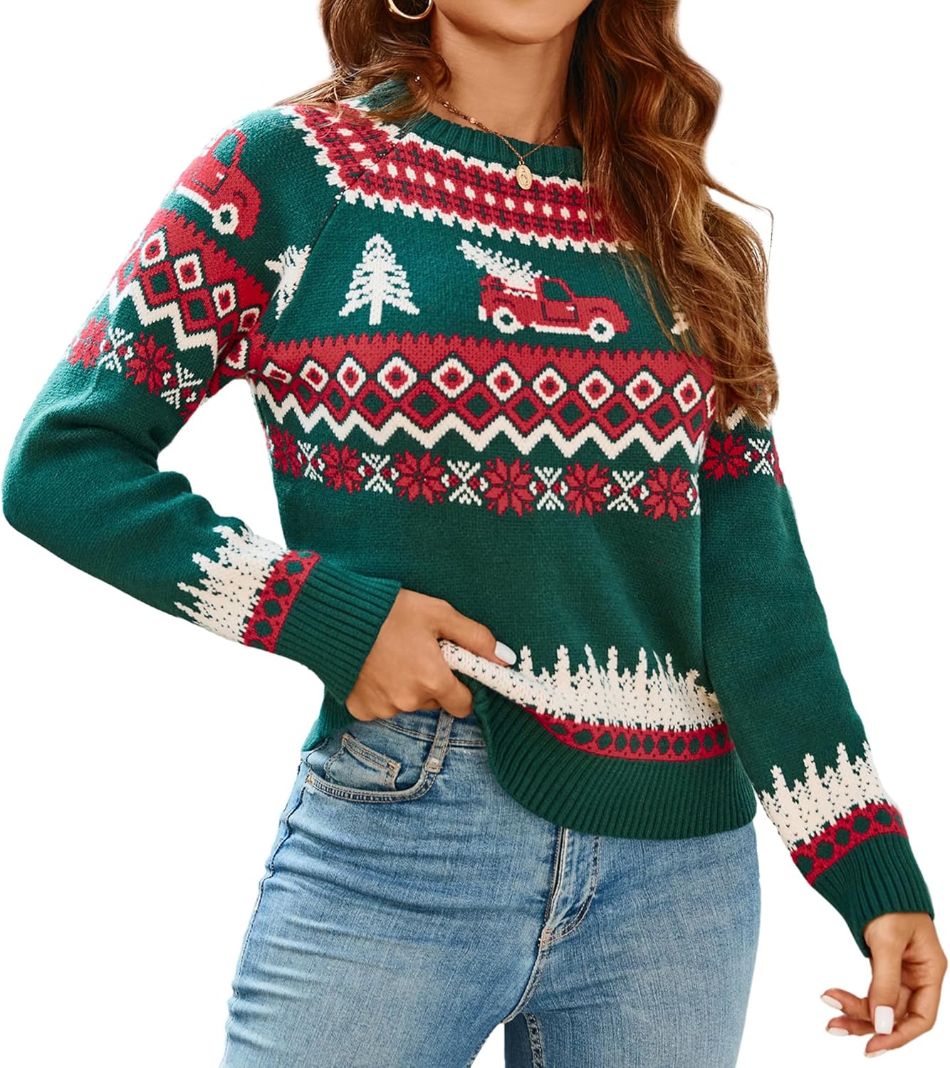 ZAFUL Women's Christmas Cedar Snowflake Patterned Sweater