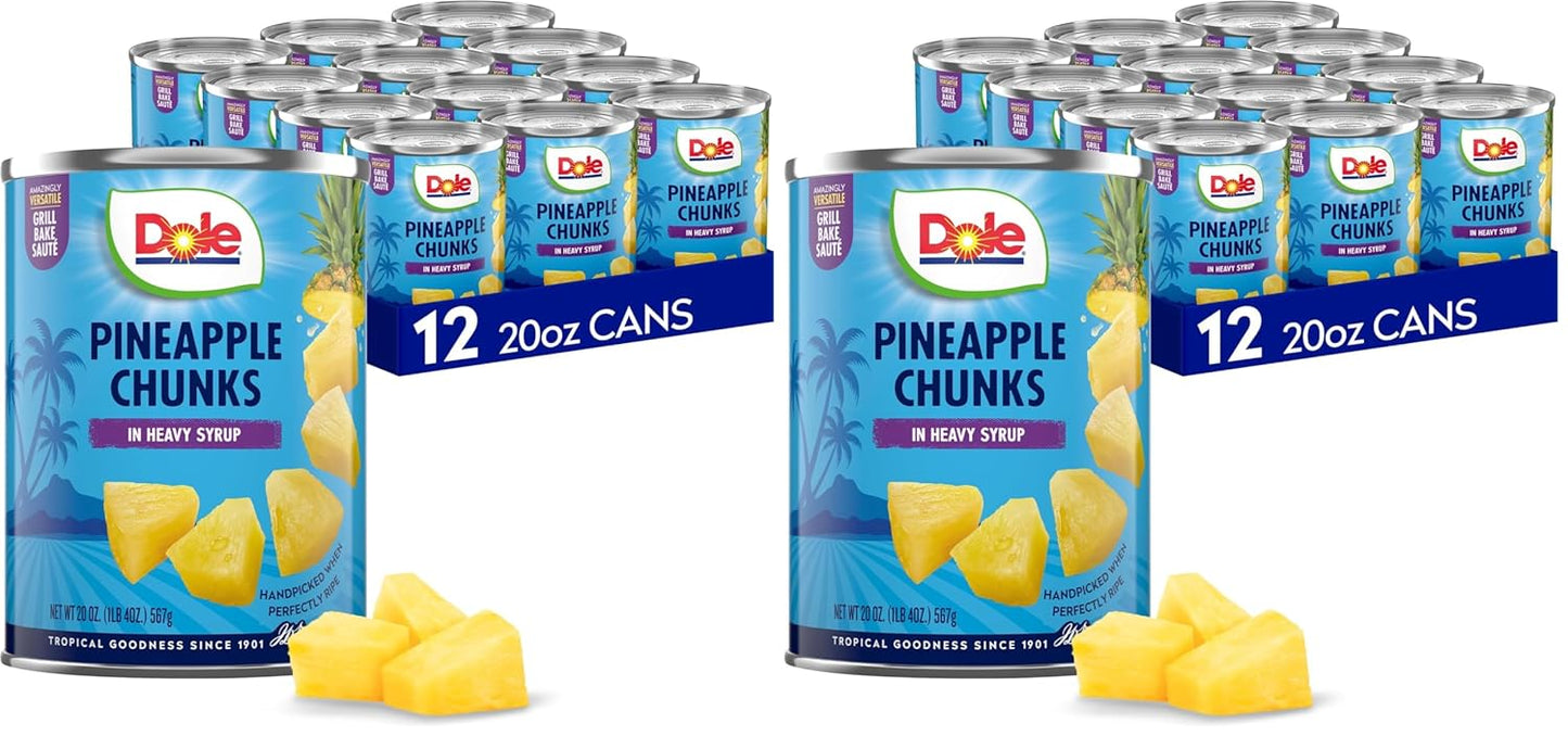 Dole Canned Pineapple Chunks in Heavy Syrup, 20 Oz, 12 Count