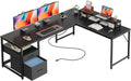 PRAISUN 63 Inch L Shaped Desk with Power Outlets - Spacious L-Desk