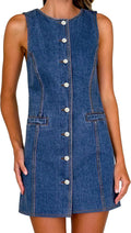 Women's Denim Dress Sleeveless Button Down Mini - Slim A-Line Fit