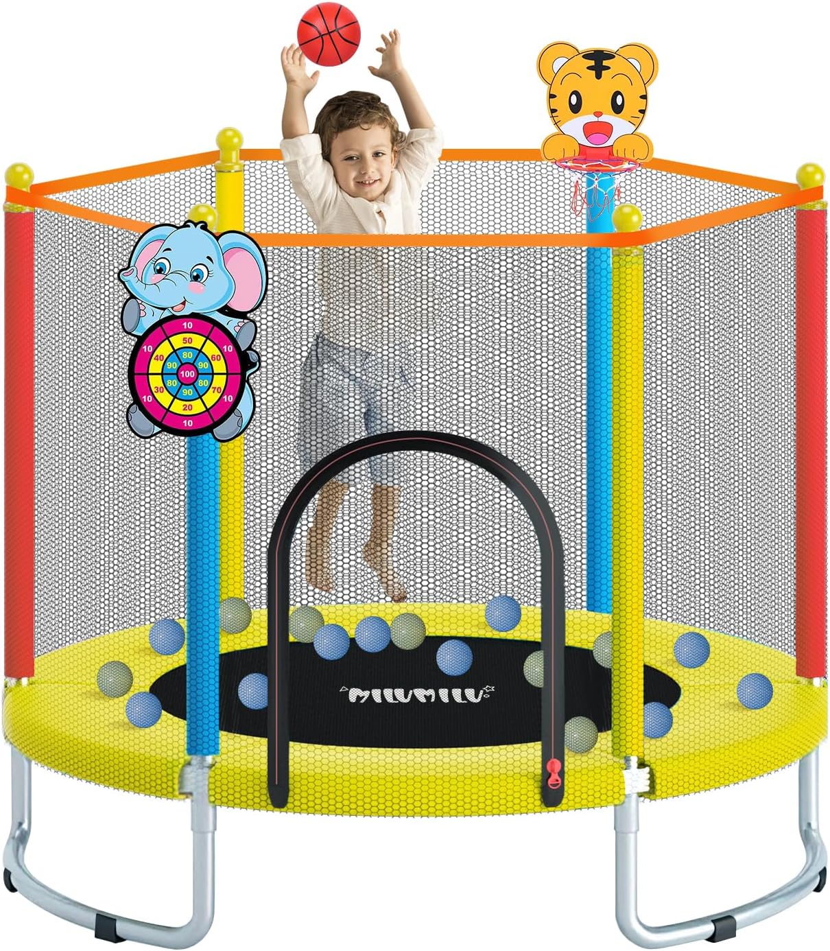 60 Indoor Outdoor Trampoline for Kids with Safety Enclosure Net