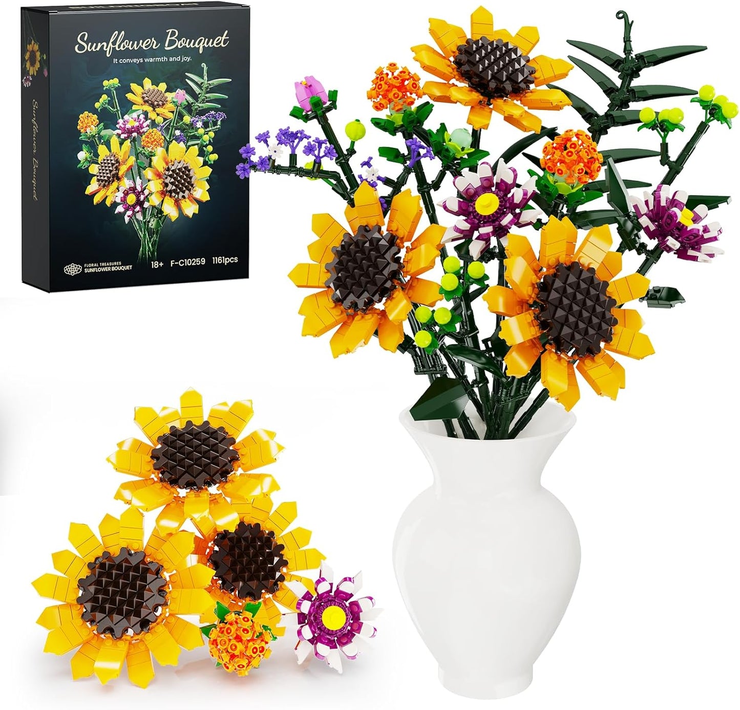 iATOM Sunflowers Bouquet Building Set for Unique Home Decor