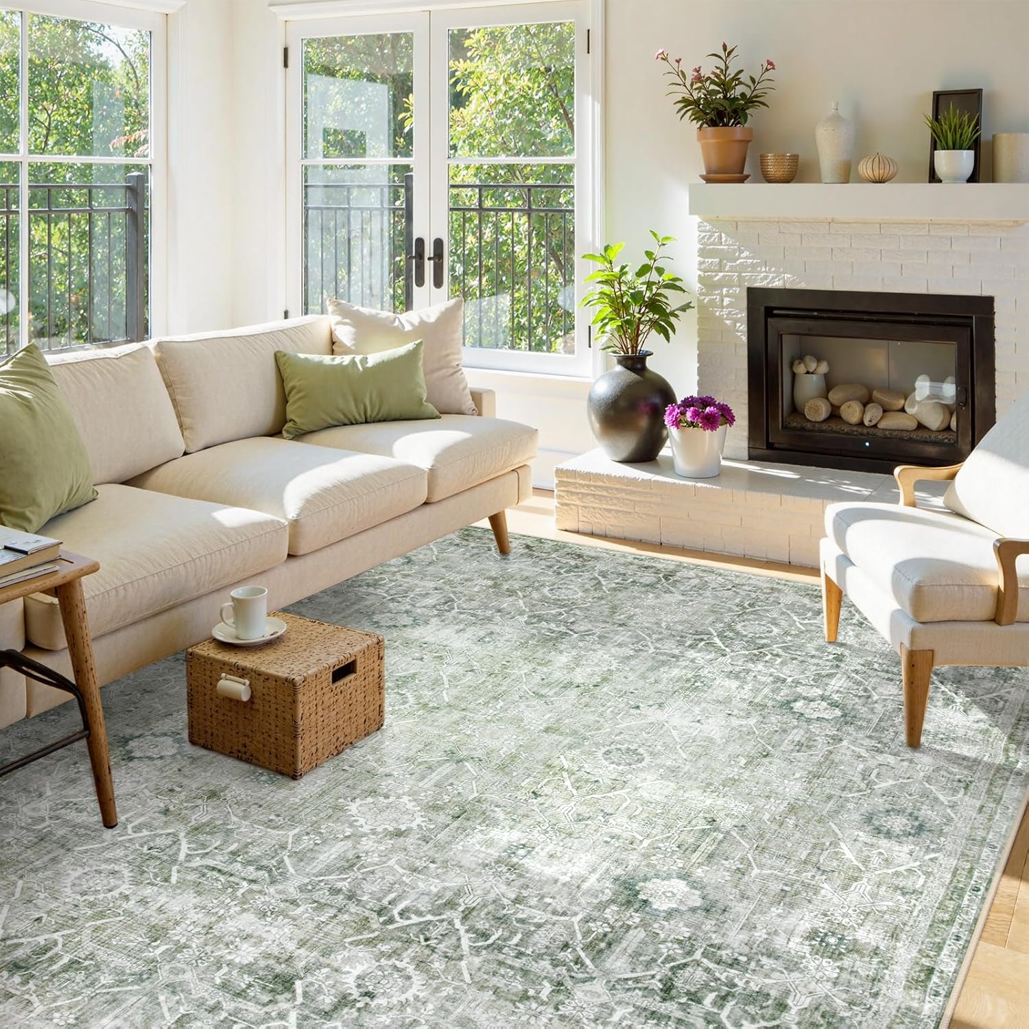 Collive Large Green Area Rug 9x12 for Living Room Comfort