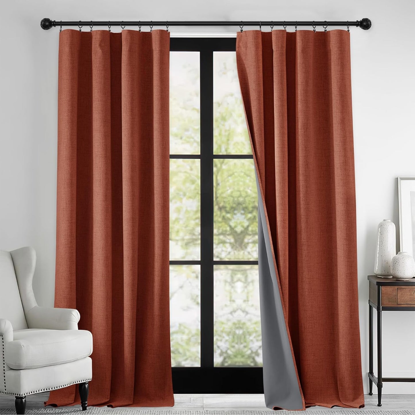 RYB HOME 100% Blackout Linen Textured Curtains for Cozy Spaces
