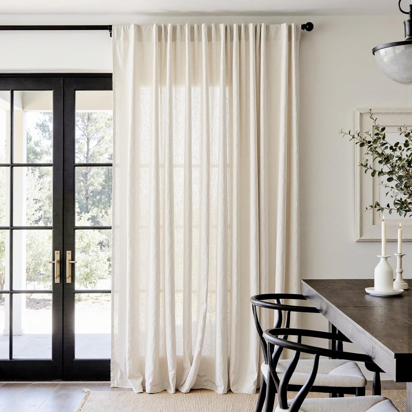 Beige Linen Blend Curtain for Sliding Door, 90 Inches Long