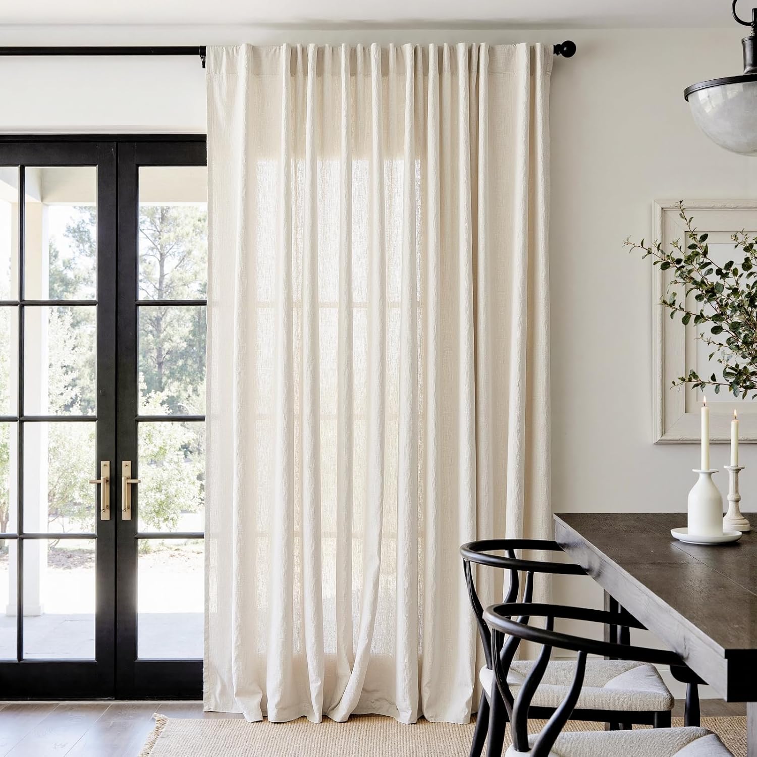 Beige Linen Blend Curtain for Sliding Door, 90 Inches Long