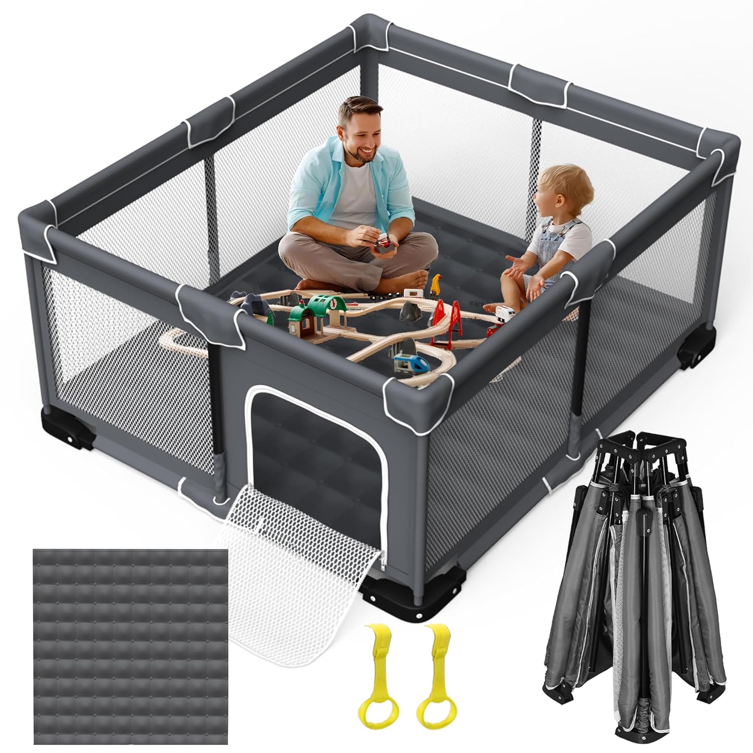 Foldable Baby Playpen with Mat for Safe Play Anytime, Anywhere