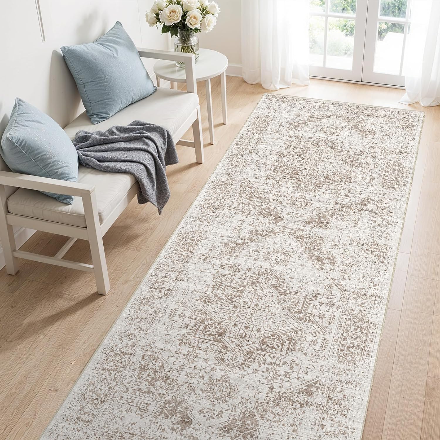 3x8 Hallway Washable Runner Rug: Vintage Non Slip Floor Mat