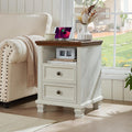 Farmhouse Side Table with Charging Station - Rustic White Nightstand