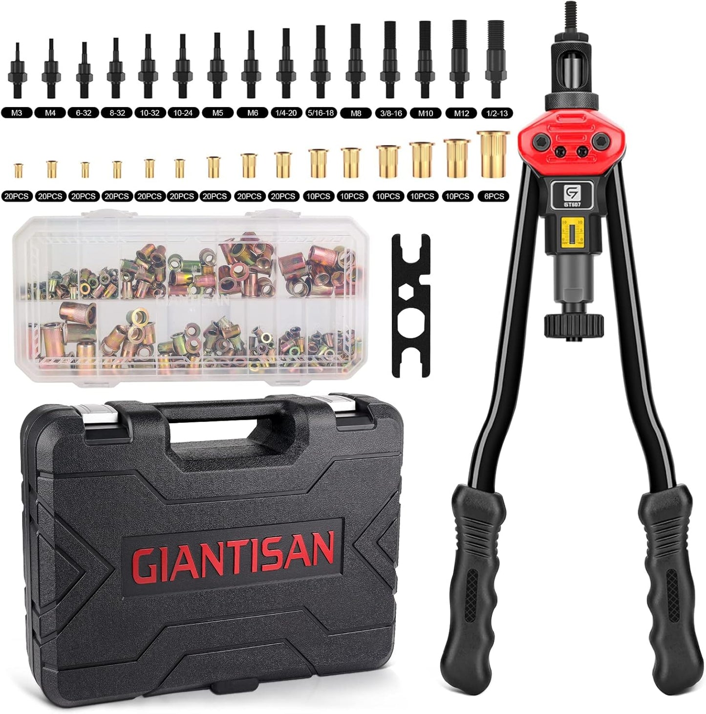Rivet Nut Tool Kit with 15 Mandrels and 236pcs Rivnuts Set
