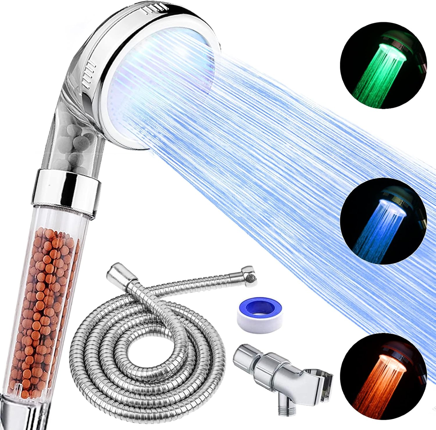 LED Shower Head with Handheld for High Pressure and Filtration