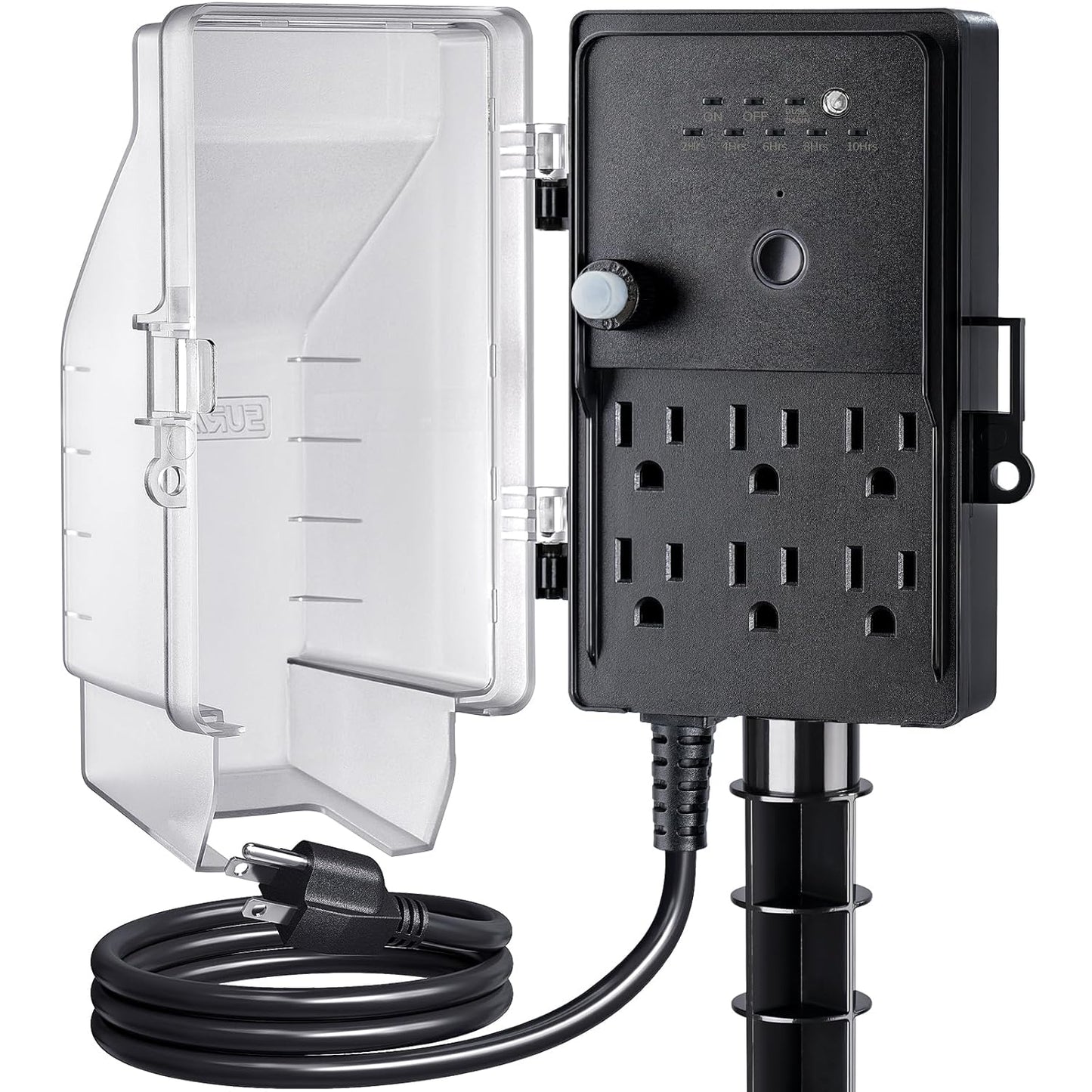SURAIELEC Outdoor Power Stake: Weatherproof Timer & 6 Outlet Strip