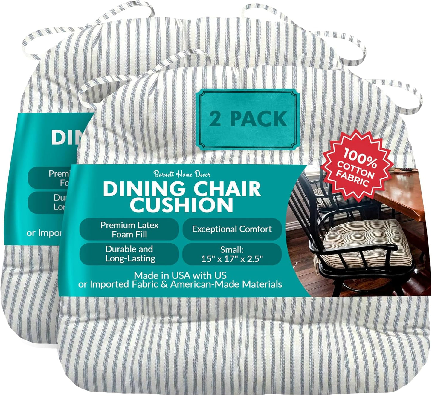 Barnett Home Decor Ticking Stripe Dining Chair Pads for Comfort
