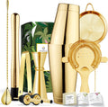 Golden Boston Shaker Set with 9 Bar Tools & Recipes