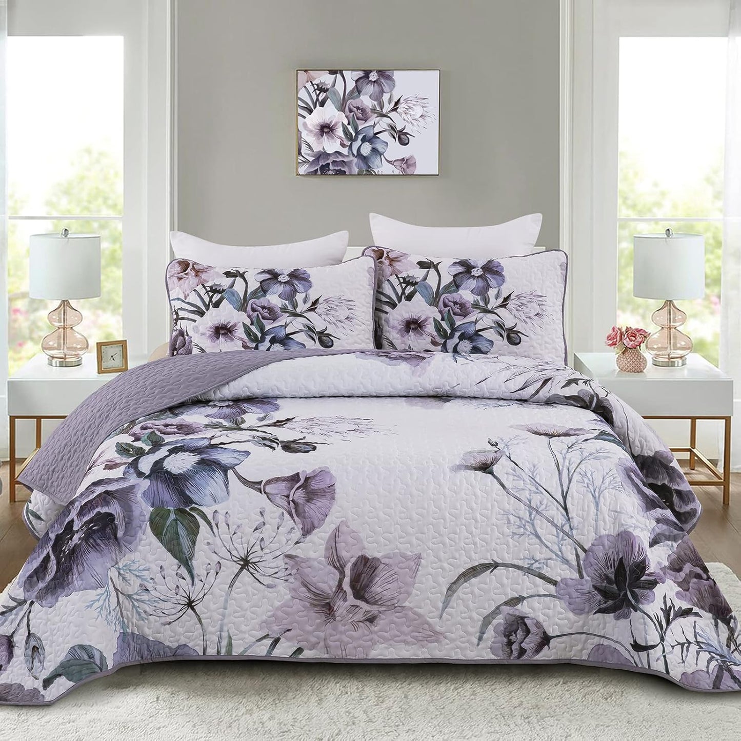 Floral Quilt Set California King Soft Microfiber Lightweight